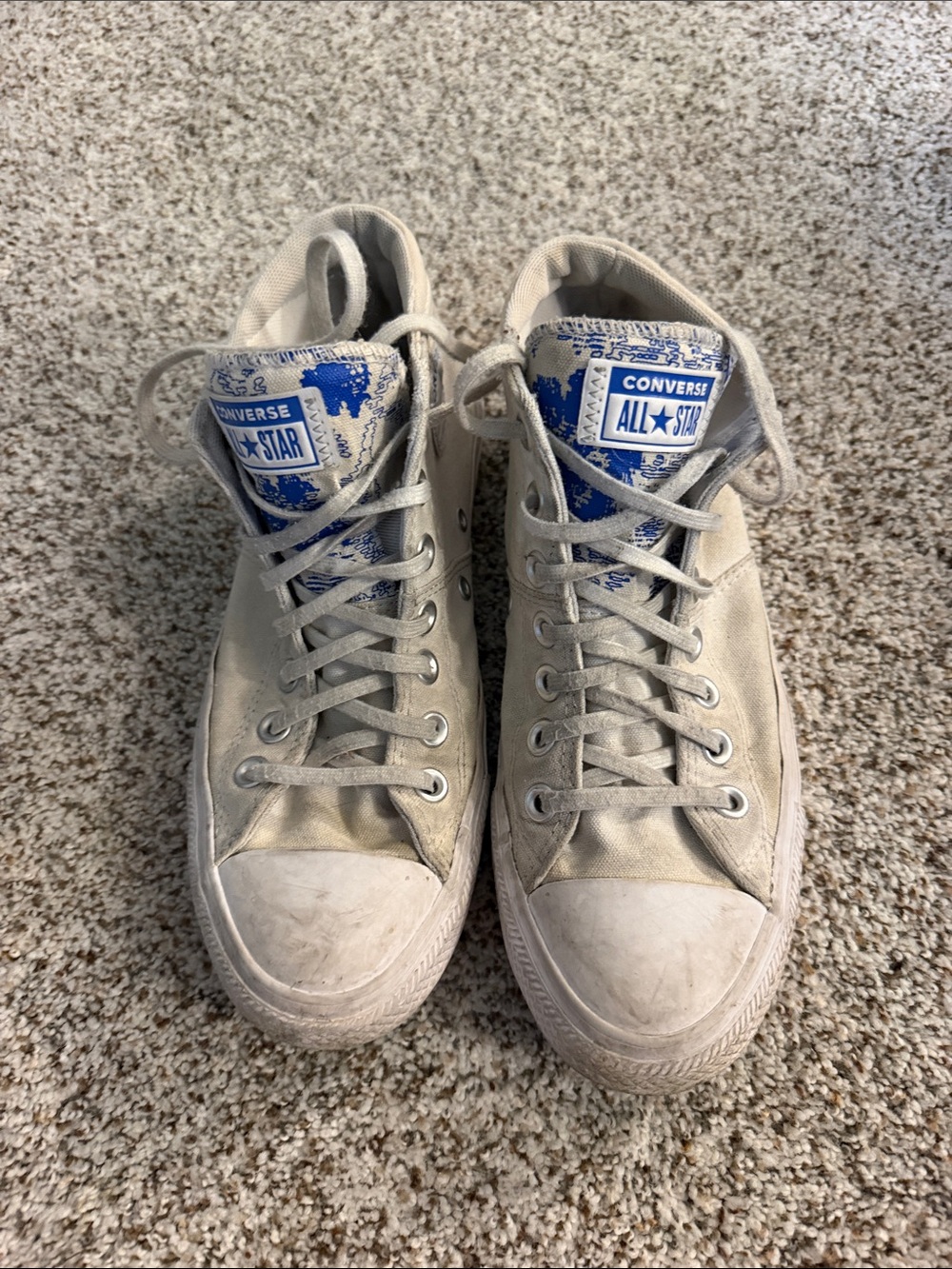 Converse All Star High-Top Sneakers in Light Gray with Blue Logo